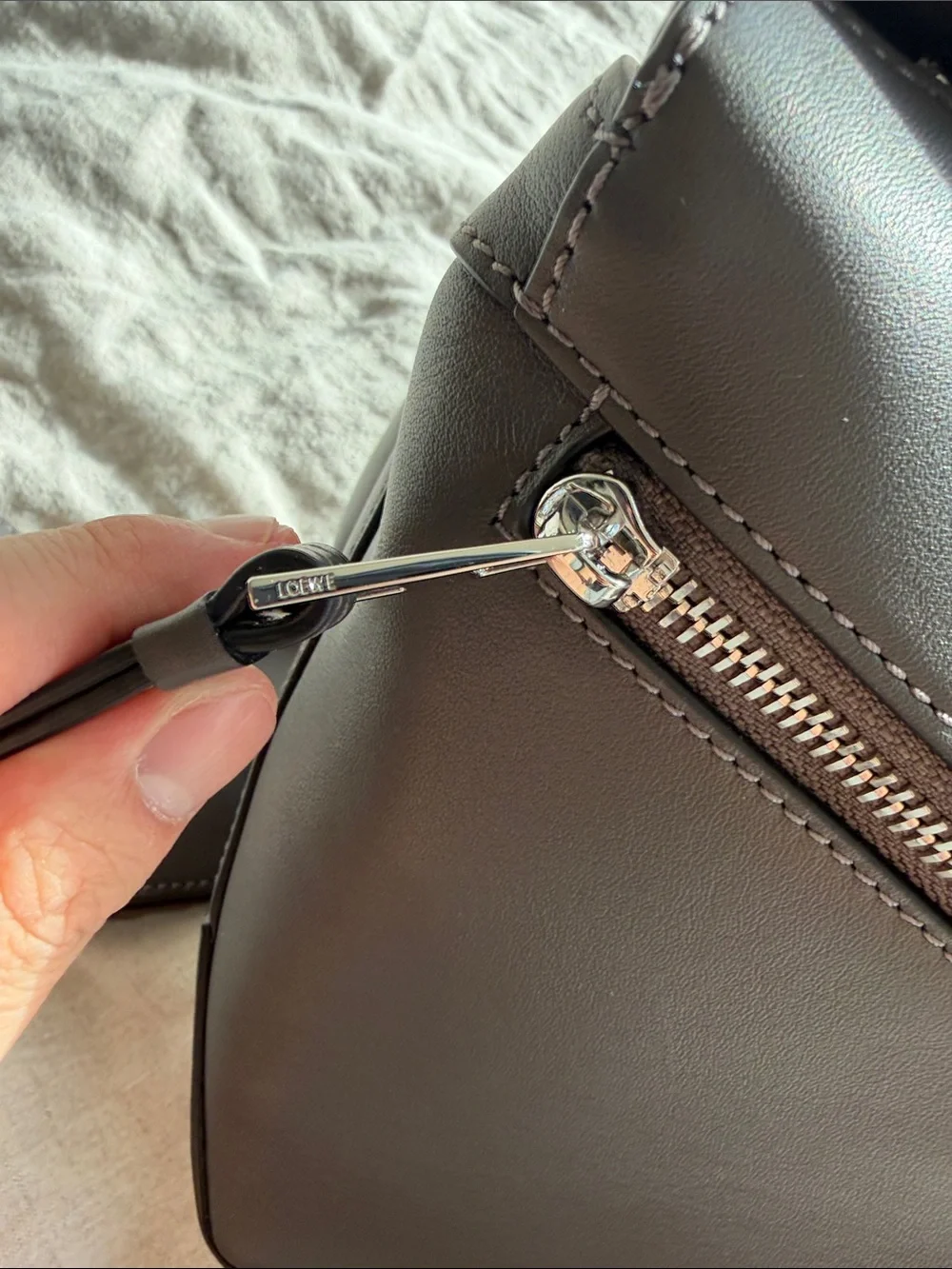Loewe Gray Puzzle Edge Leather Bumbag with Diagonal Zip